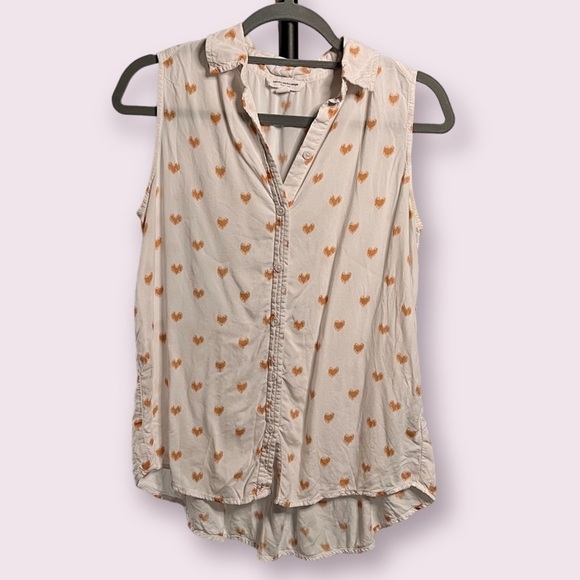 Beachlunchlounge White and Orange Heart Blouse XS - Picture 1 of 7